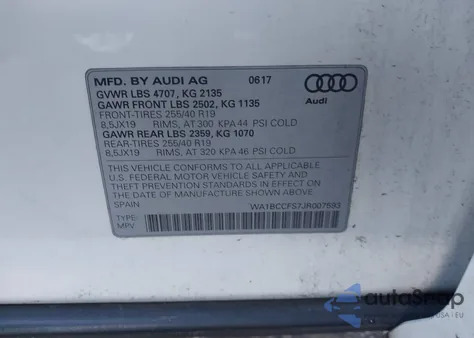 2018 Audi Q3 2.0T Premium/2.0T Sport Premium z USA, uszkodzony, nr VIN WA1BCCFS7JR007593